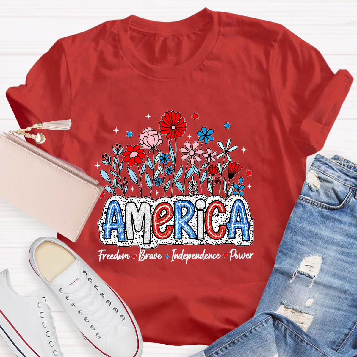 American Teacher Freedom Brave Power T-Shirt