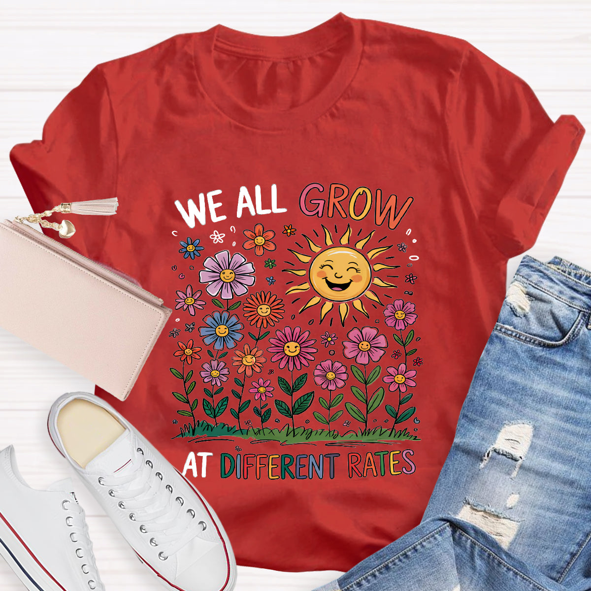 We All Grow At Different Rates Floral Teacher T-Shirt