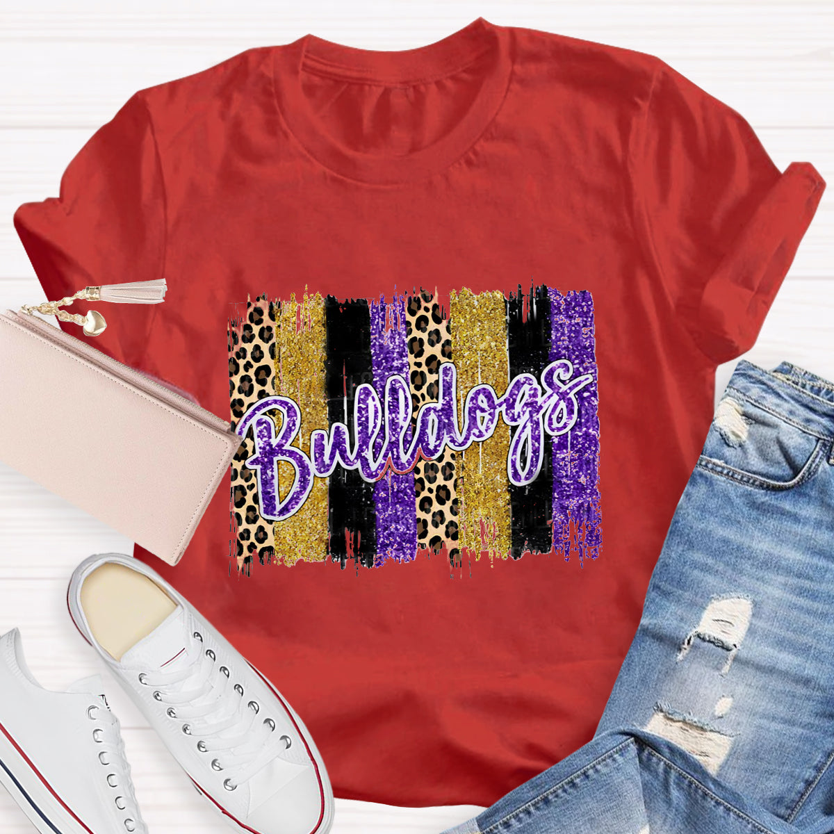 Personalized Mascot Leopard Print Teacher T-Shirt