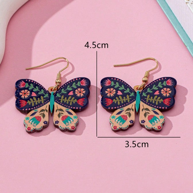 Retro Patterned Acrylic Butterfly Earrings