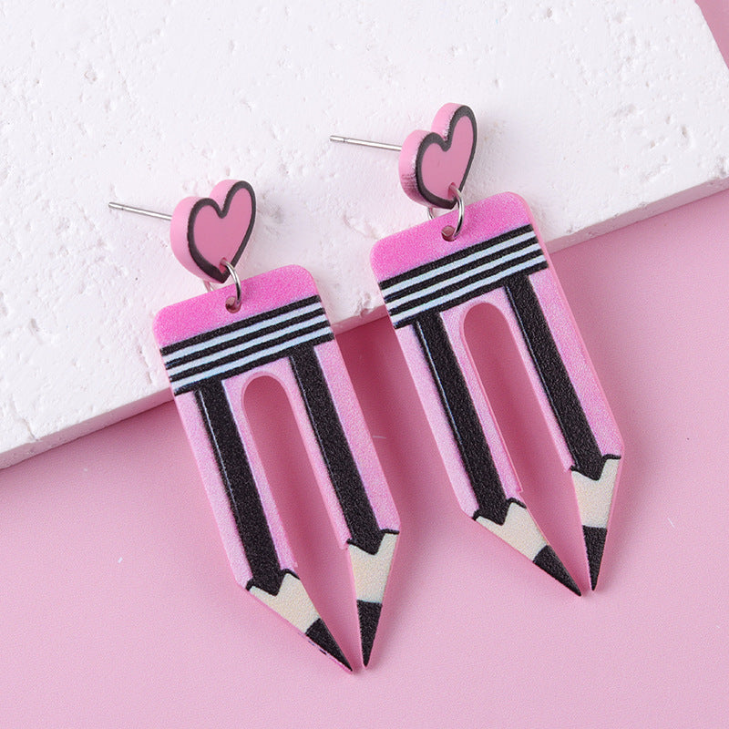 Fun Strawberry Acrylic Pencil Earrings