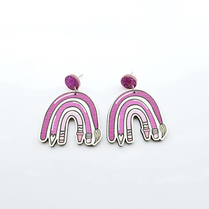 Dinosaur Book Rainbow Crayon Earrings