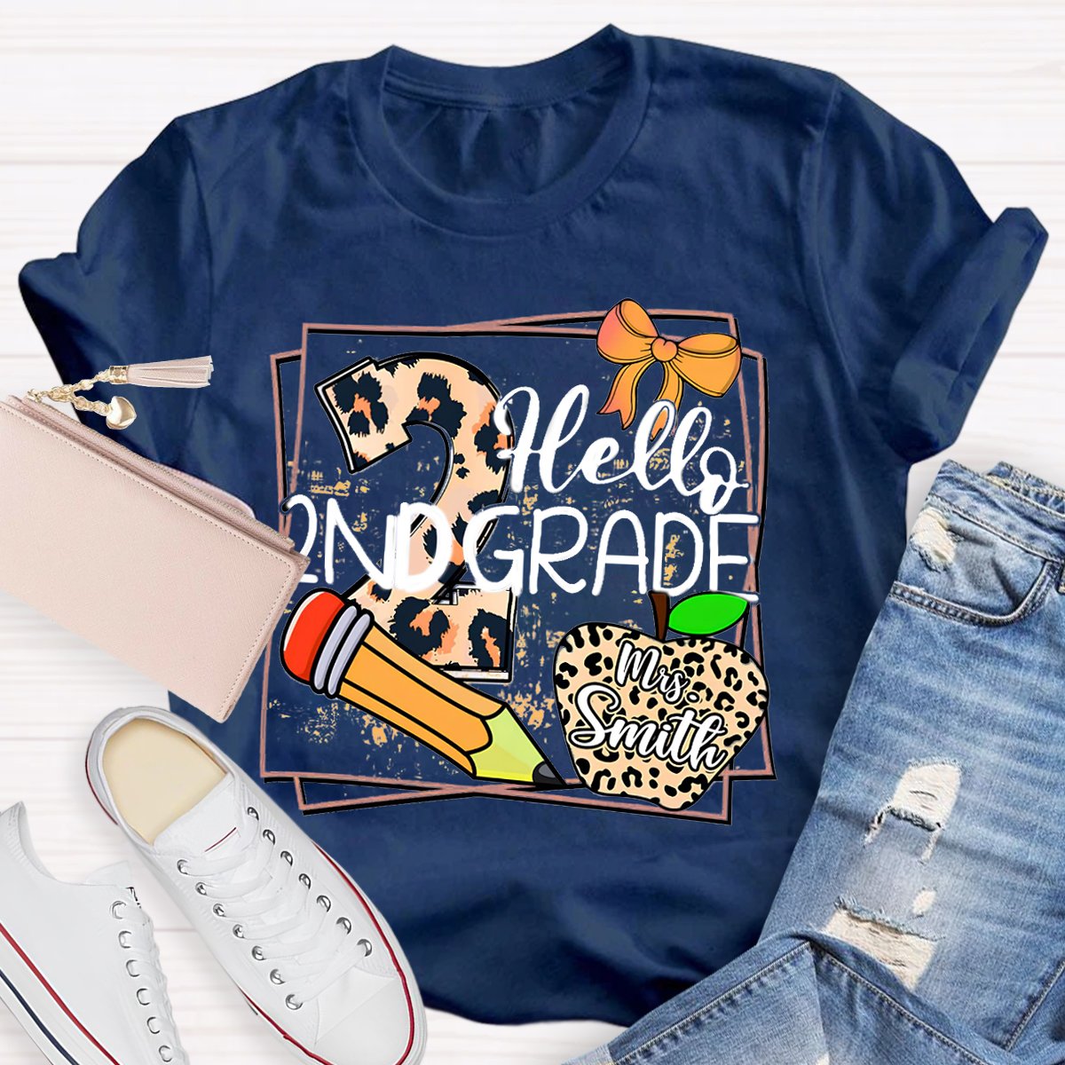 Personalized Grade And Name Leopard Print Apple Pencil T-Shirt