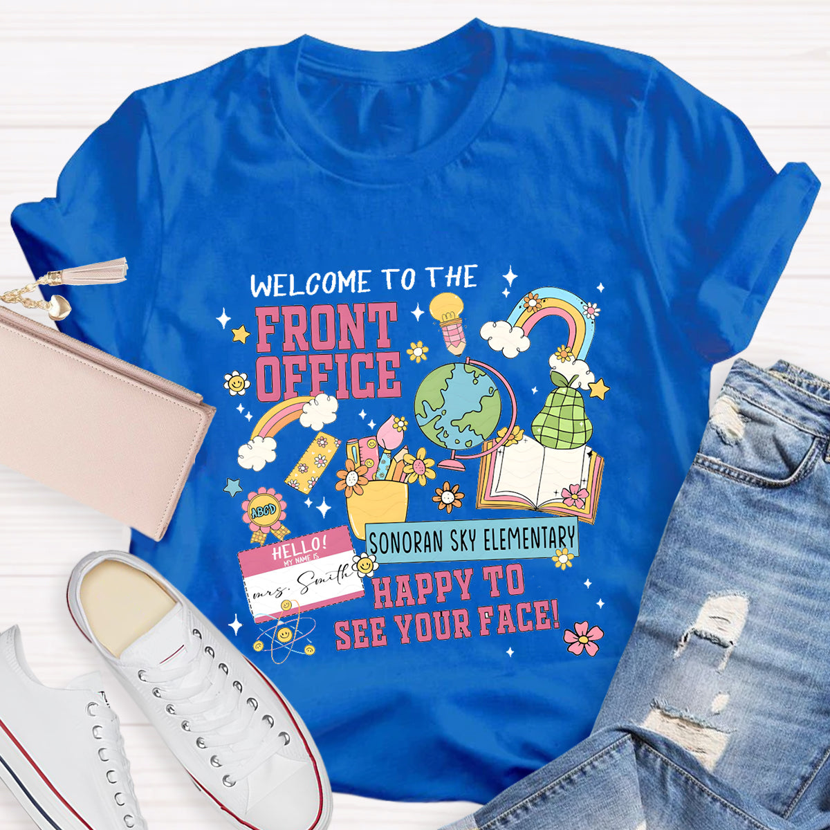 Personalized School Name And Your Name Happy To See Your Face T-shirt