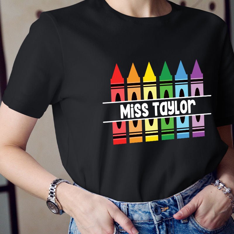 Personalized Pencil Crayon Teacher Name T-Shirt