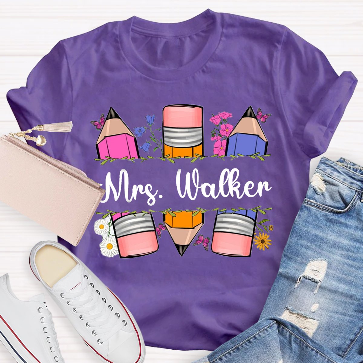 Personalized Name Pencil Floral T-shirt