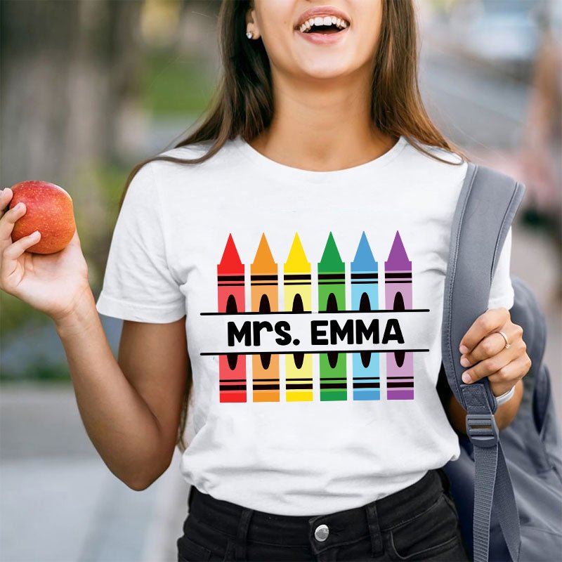 Personalized Pencil Crayon Teacher Name T-Shirt