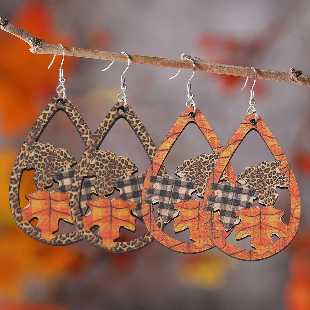 Harvest Leopard Plaid Maple Leaf Drop Pendant