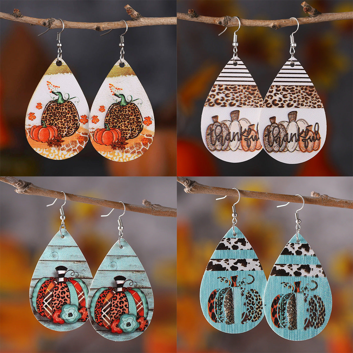 Maple Leaf Leopard Print Pumpkin Teardrop Earrings