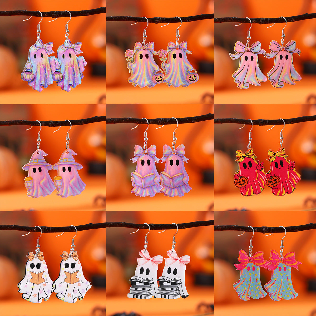 Colorful Bow Ghost Drop Earrings
