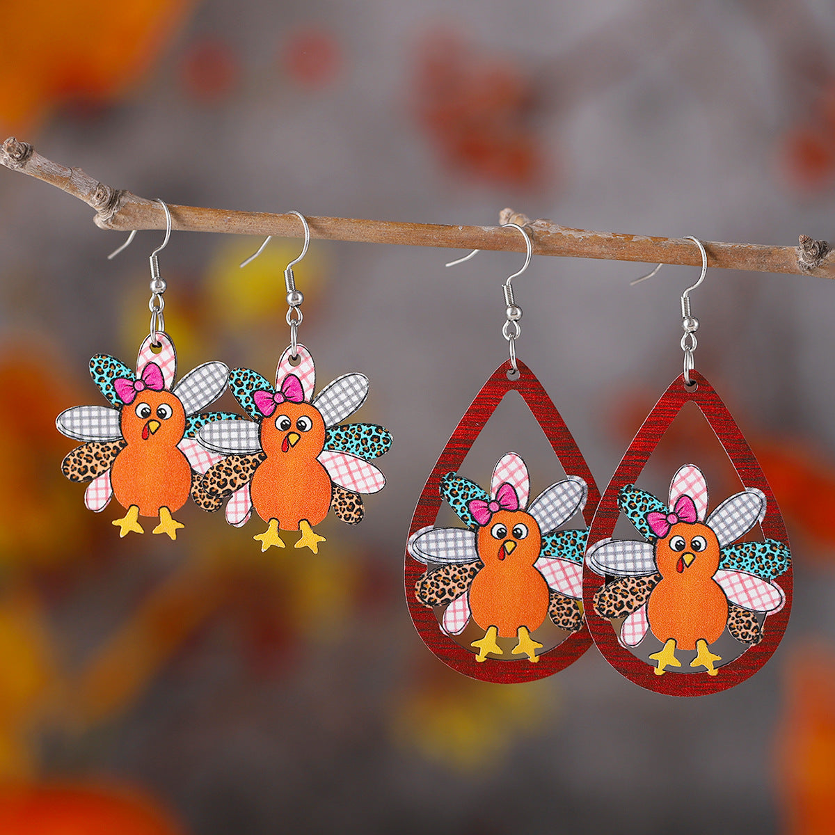 Harvest Cute Turkey Water Drop Hollow Pendant