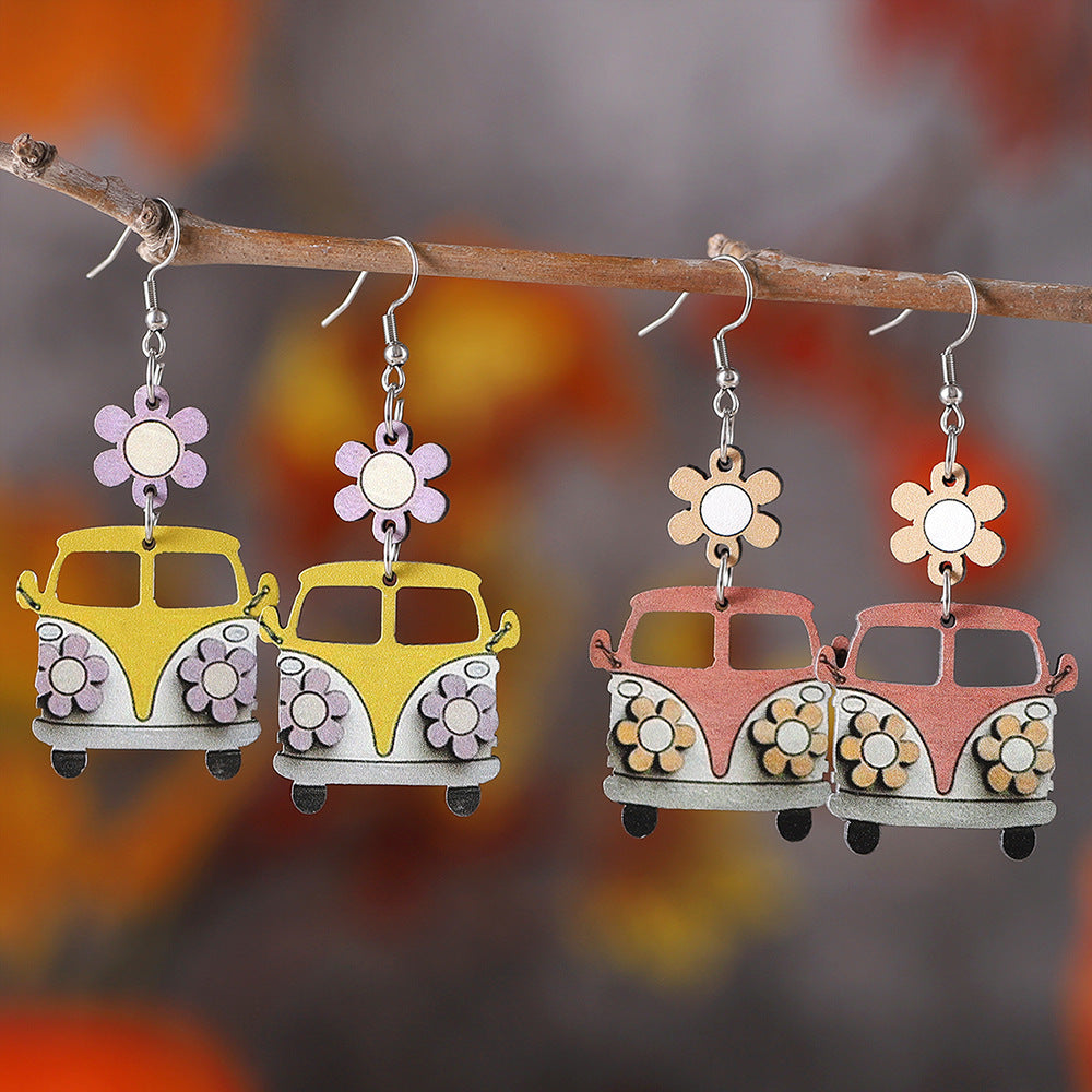 Back To School Flower School Bus Earrings