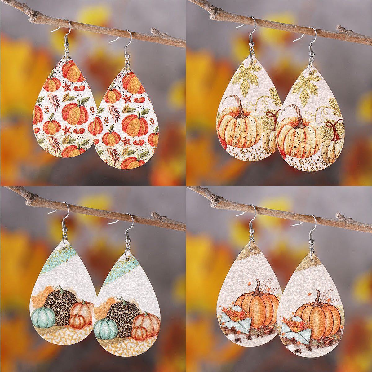 Fallen Leaf Pumpkin Teardrop Pendant