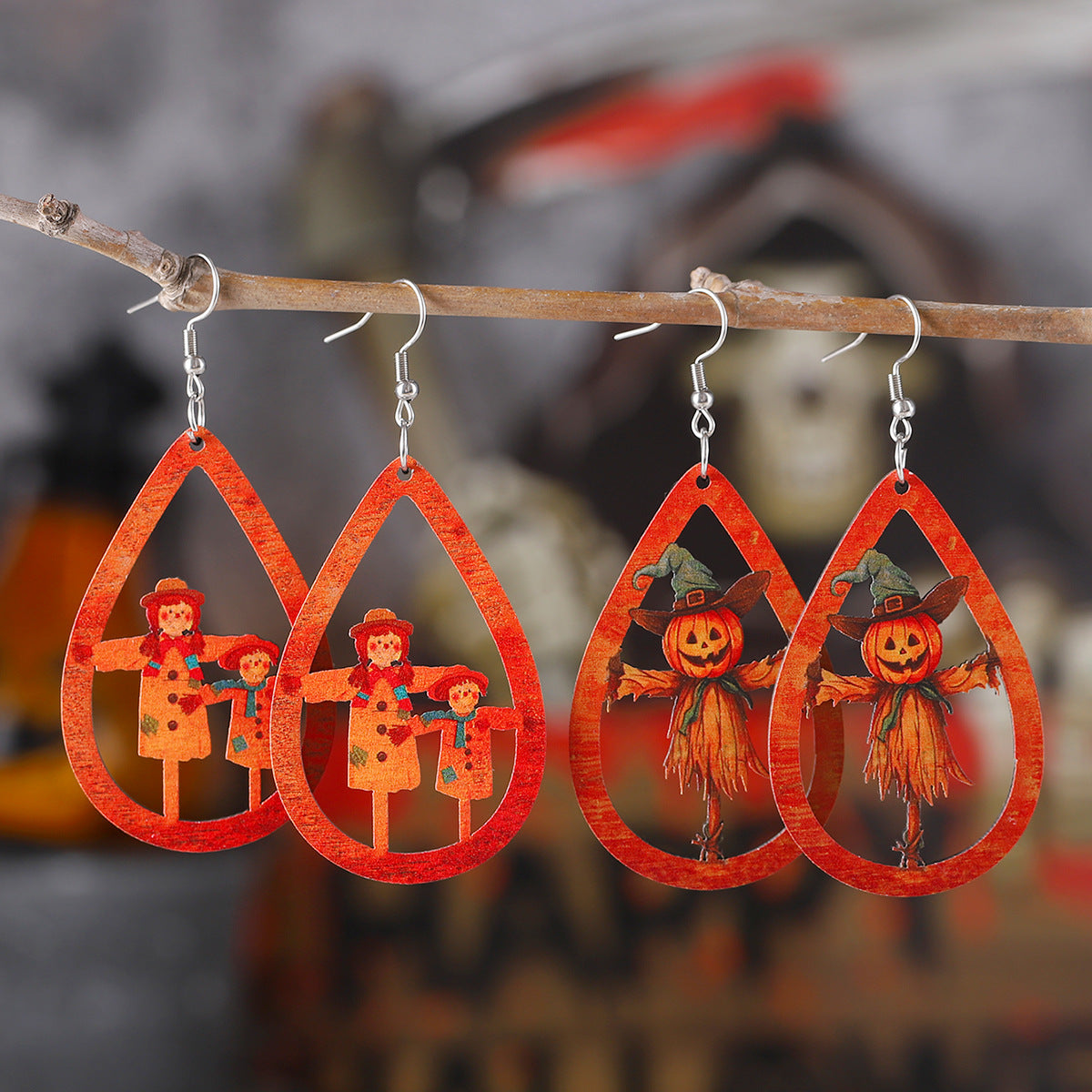 Pumpkin Scarecrow Teardrop Earrings