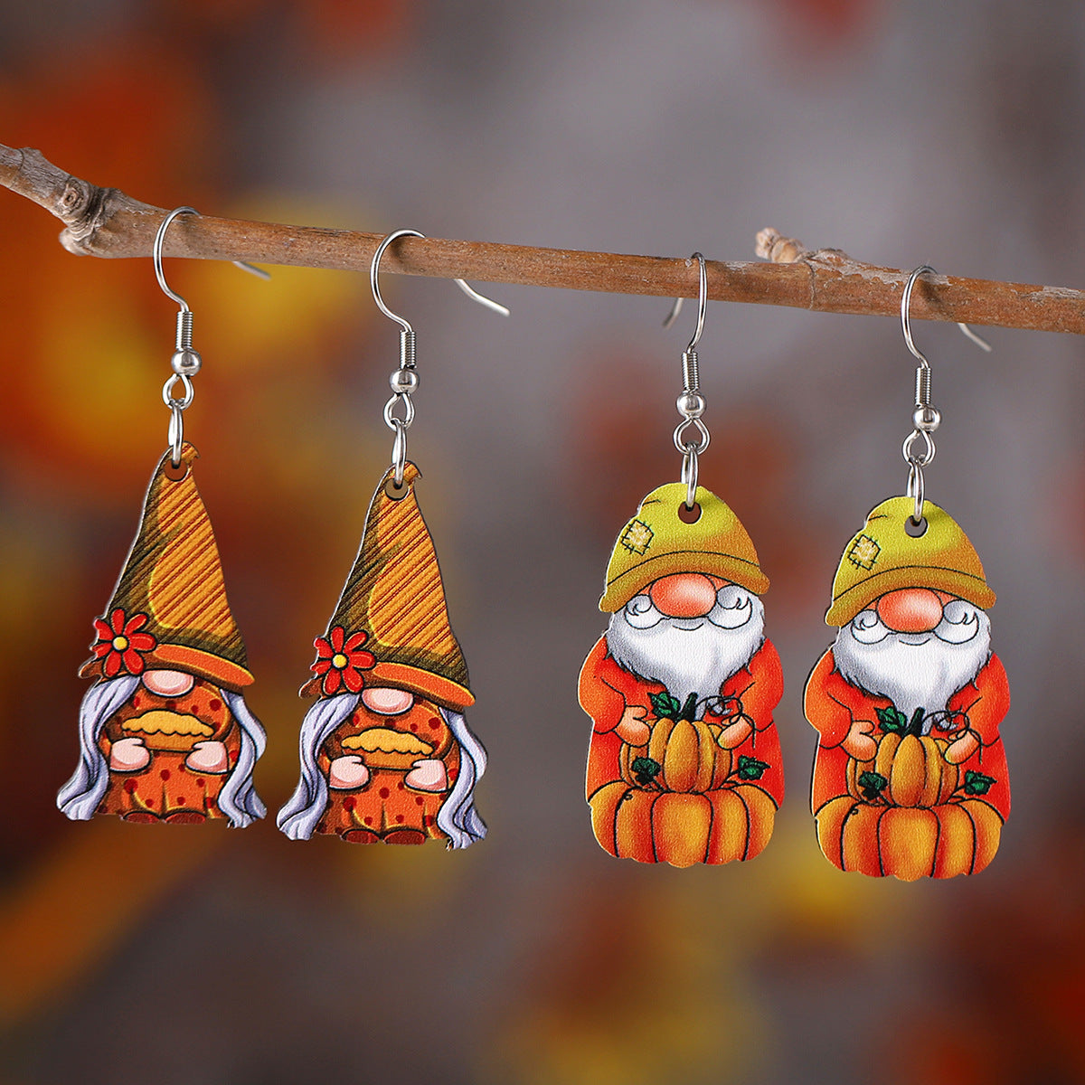 Thanksgiving Pumpkin Gnome Drop Earrings