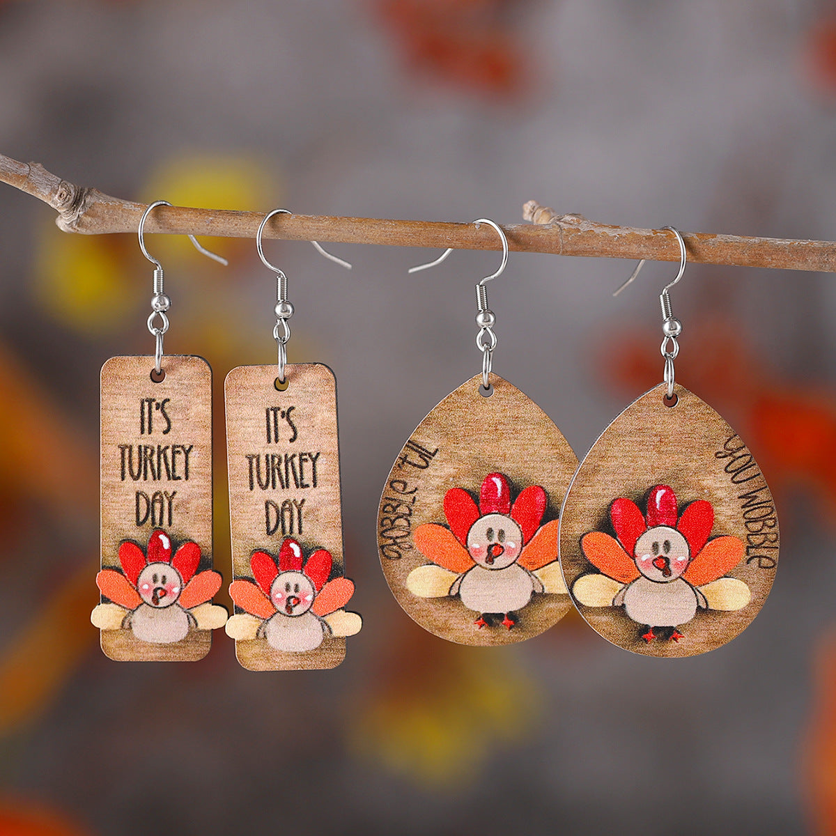 Funny Turkey Pendant Double-Sided Earrings