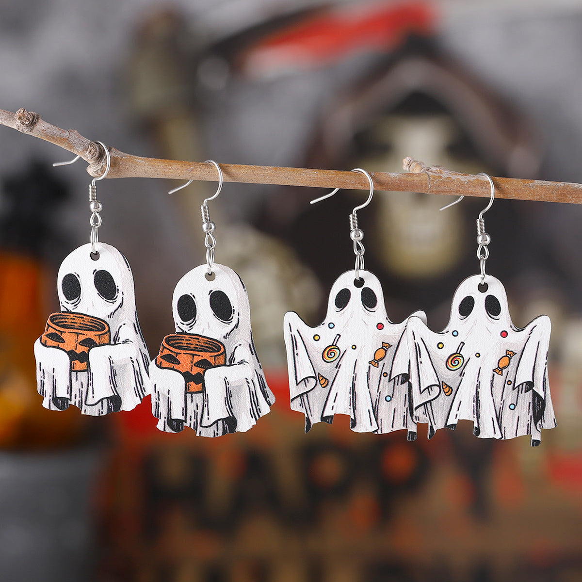Ghost Face Pumpkin Candy Drop Earrings