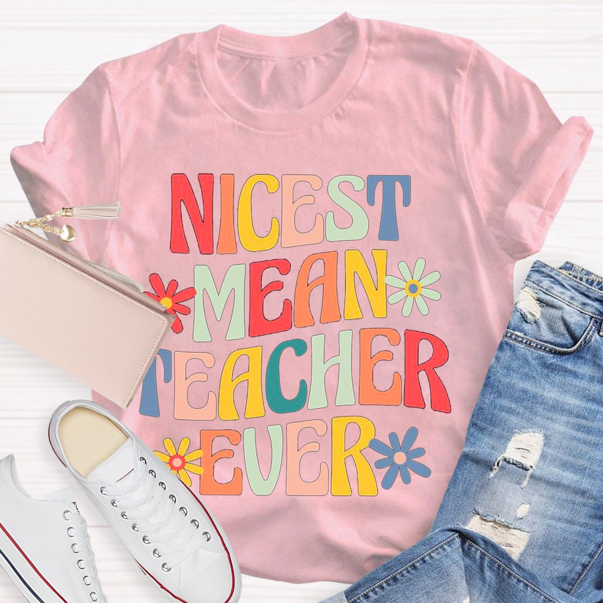 Nicest Mean Teacher Ever Print Short Sleeve T-shirt