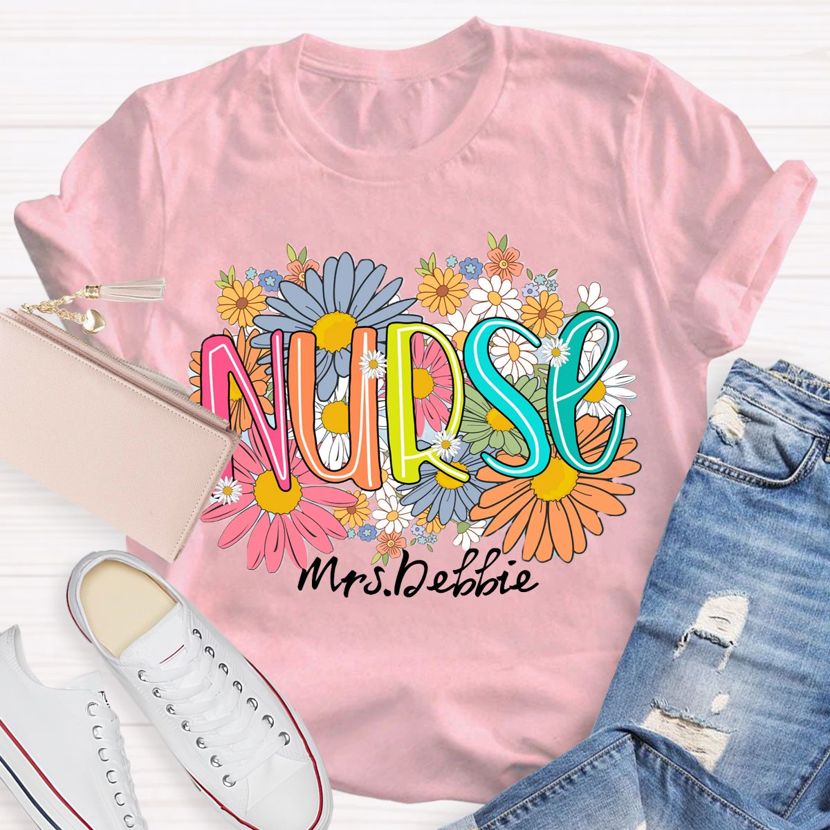 Personalized School Nurse Wild Flowers Nurse T-shirt