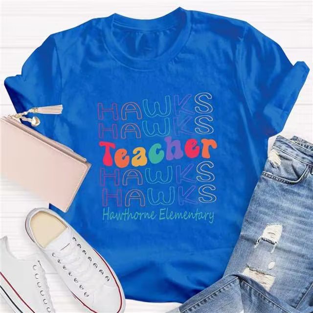 Personalized Mascot Colored Letters Teacher T-Shirt