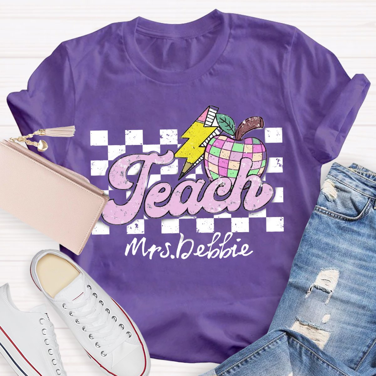 Personalized Teacher Name Apple Back To School Shirt