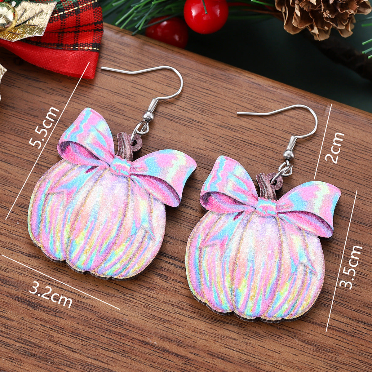 Bow Painted Pumpkin Drop Earrings