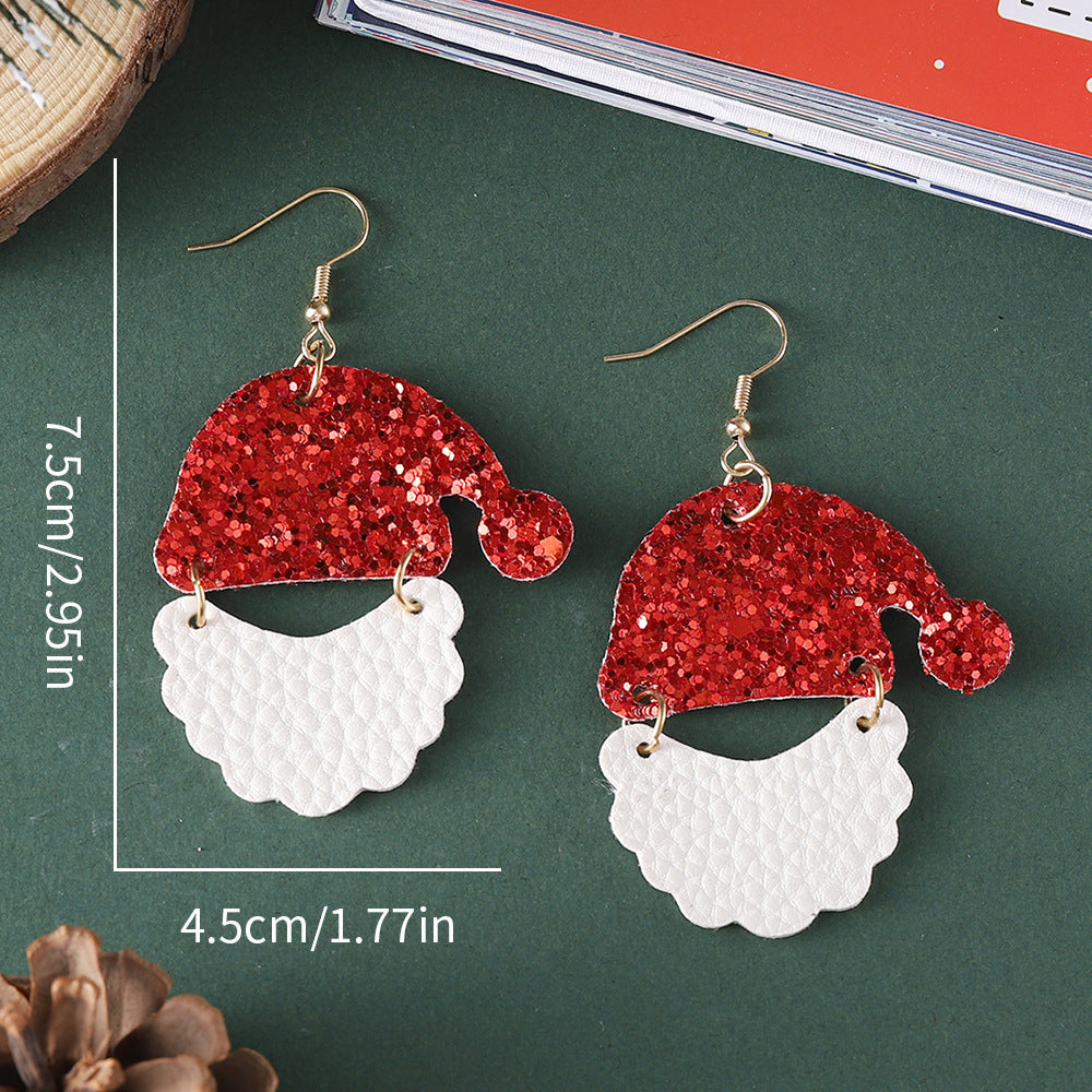 Christmas Hat And White Beard Sequined Pendant Earrings