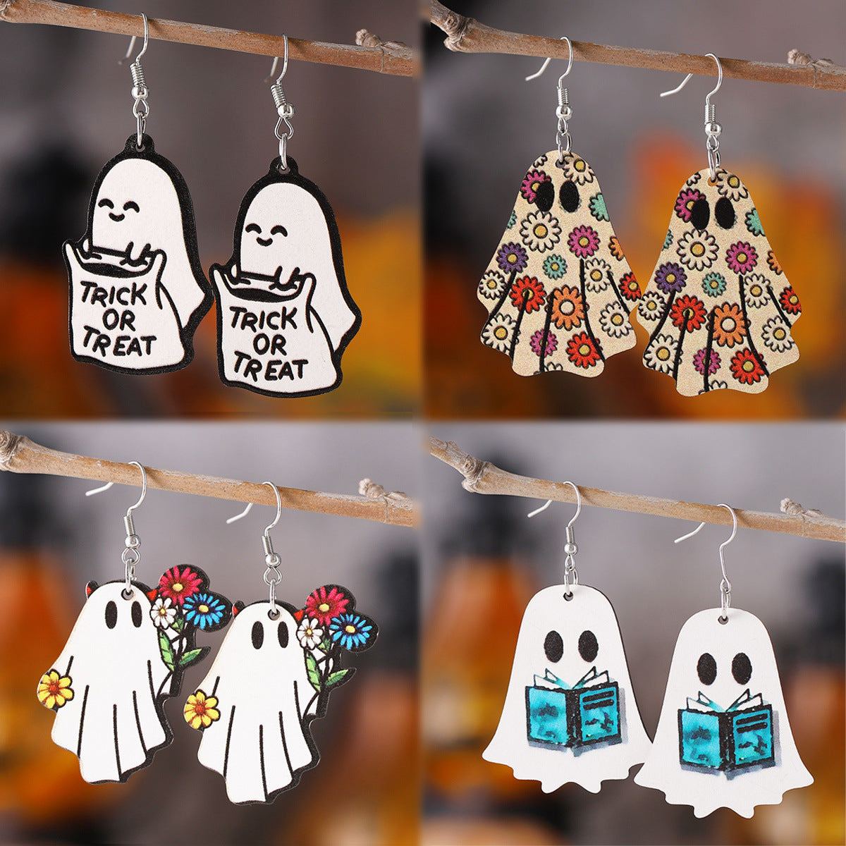 Cute Ghost Flower Book Pocket Ghost Pendant