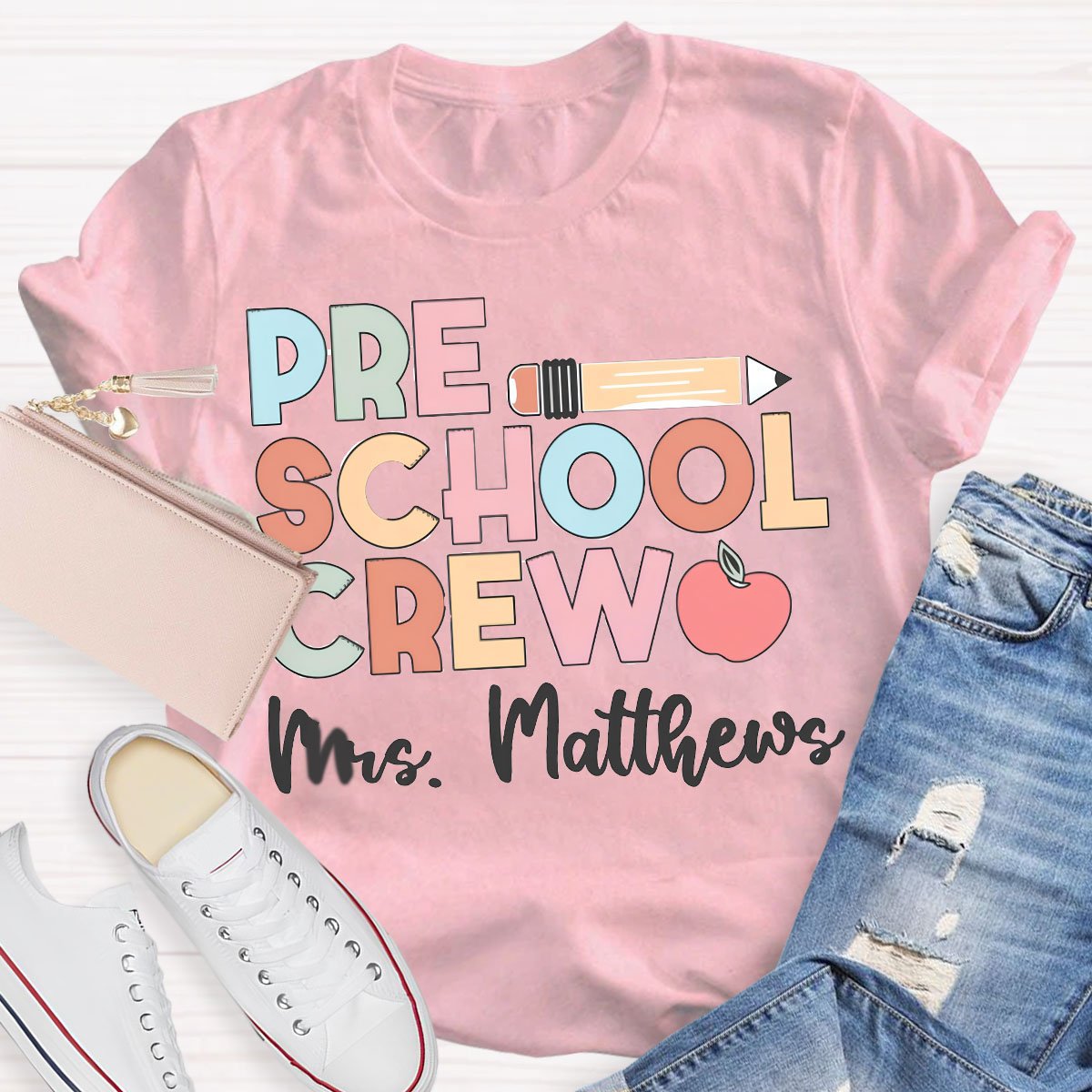 Personalized Teacher's Name And Grade Colorful Teacher T-Shirt