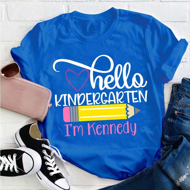 Personalized Grade And Name Hello Kindergarten Teacher T-Shirt