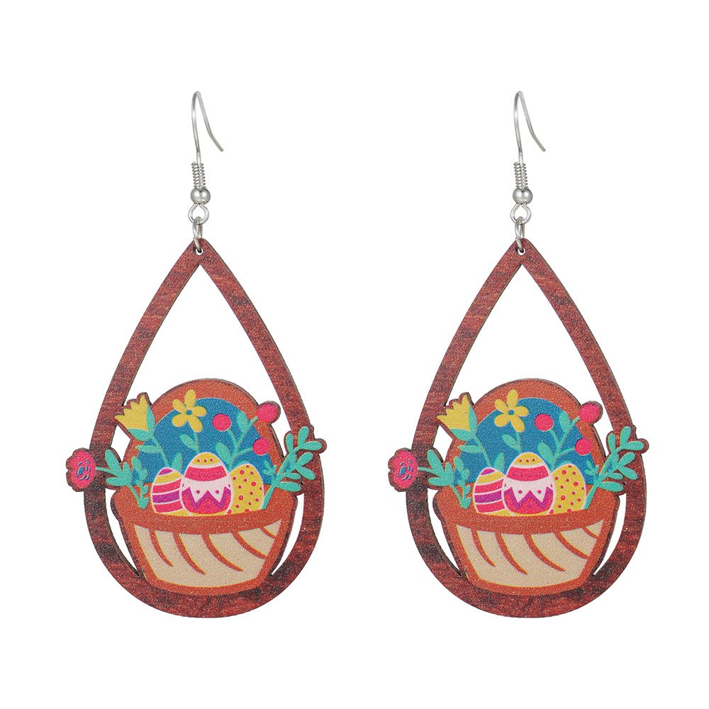 Teardrop Easter Bunny Teacher Wooden Earrings