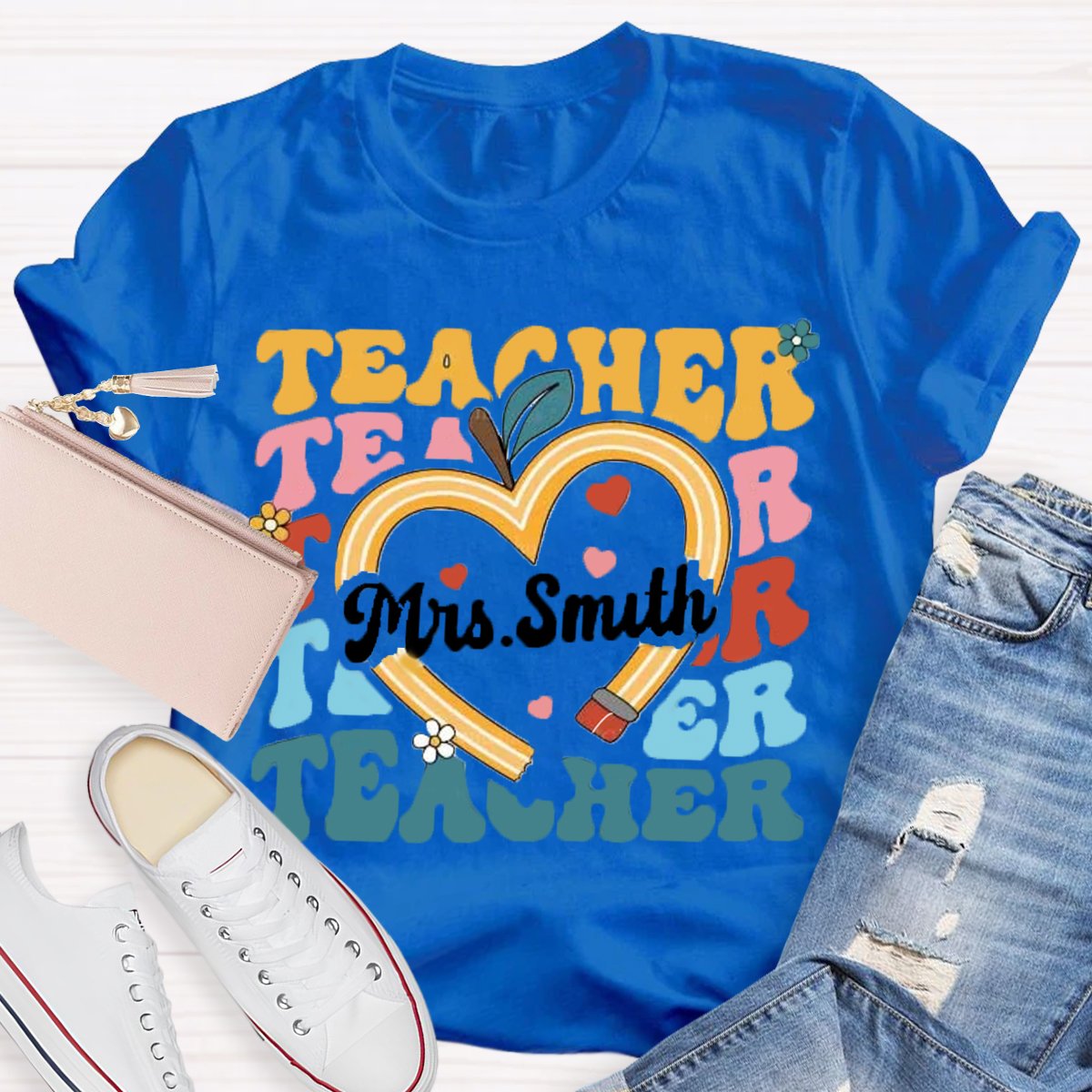 Personalized Name Pencil Apple Back To School Shirt