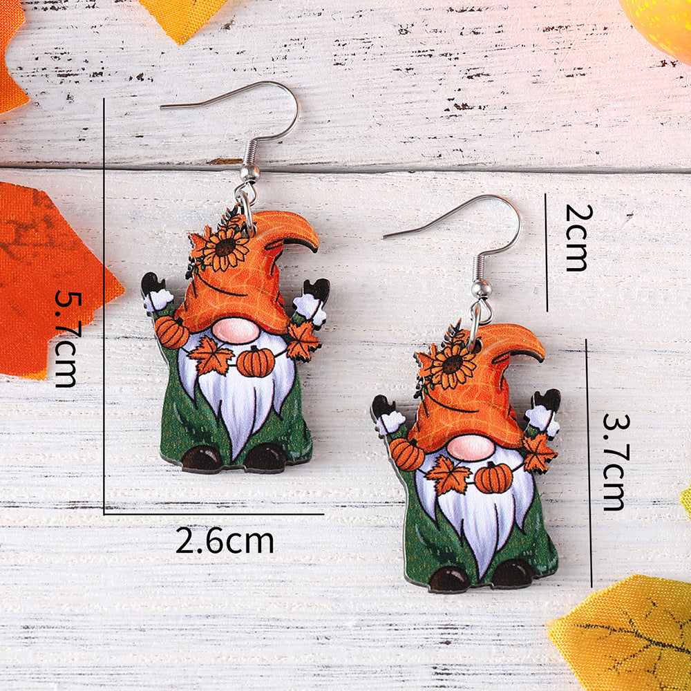 Pumpkin Maple Leaf Cute Gnome Pendant Earrings