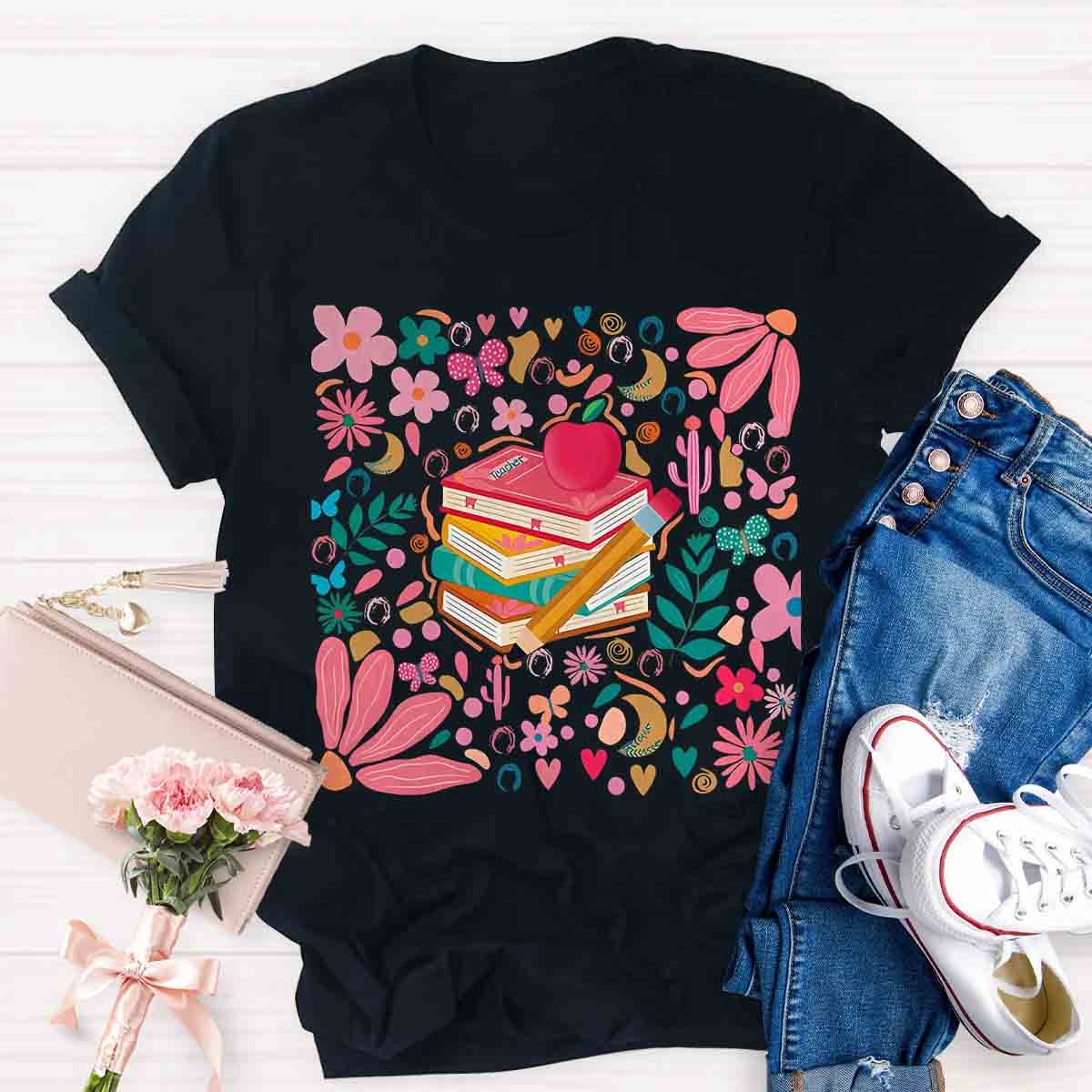 Pink School Teacher Floral T-Shirt