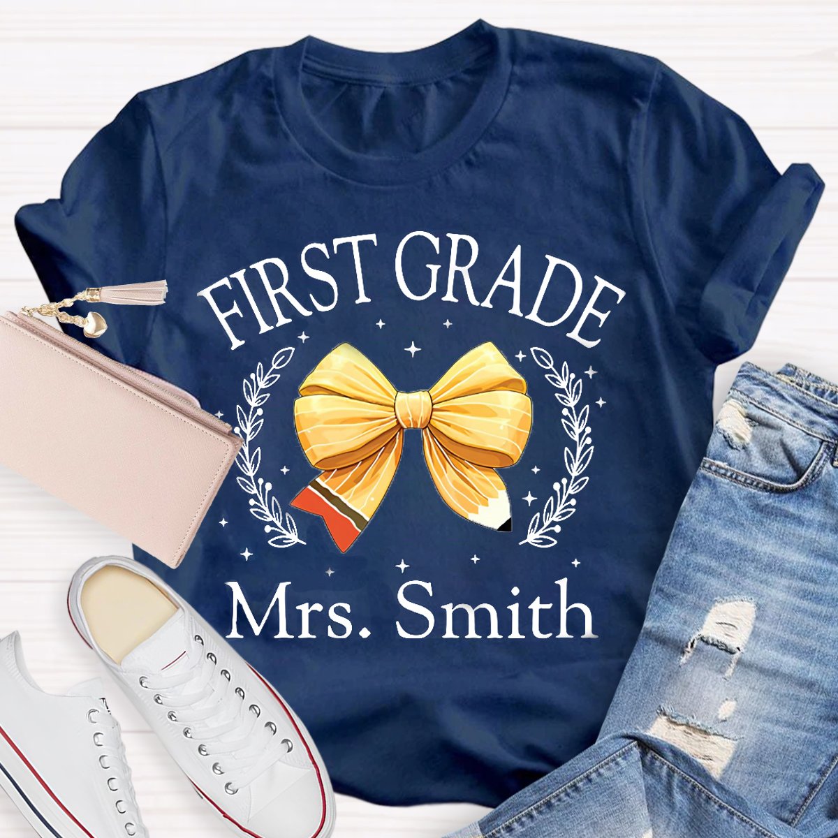 Personalized Grade And Name Yellow Bow T-Shirt