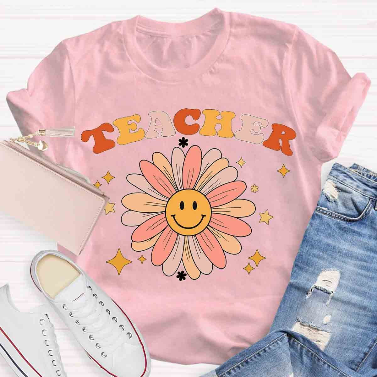 Sunflower Smile Face Teacher T-Shirt