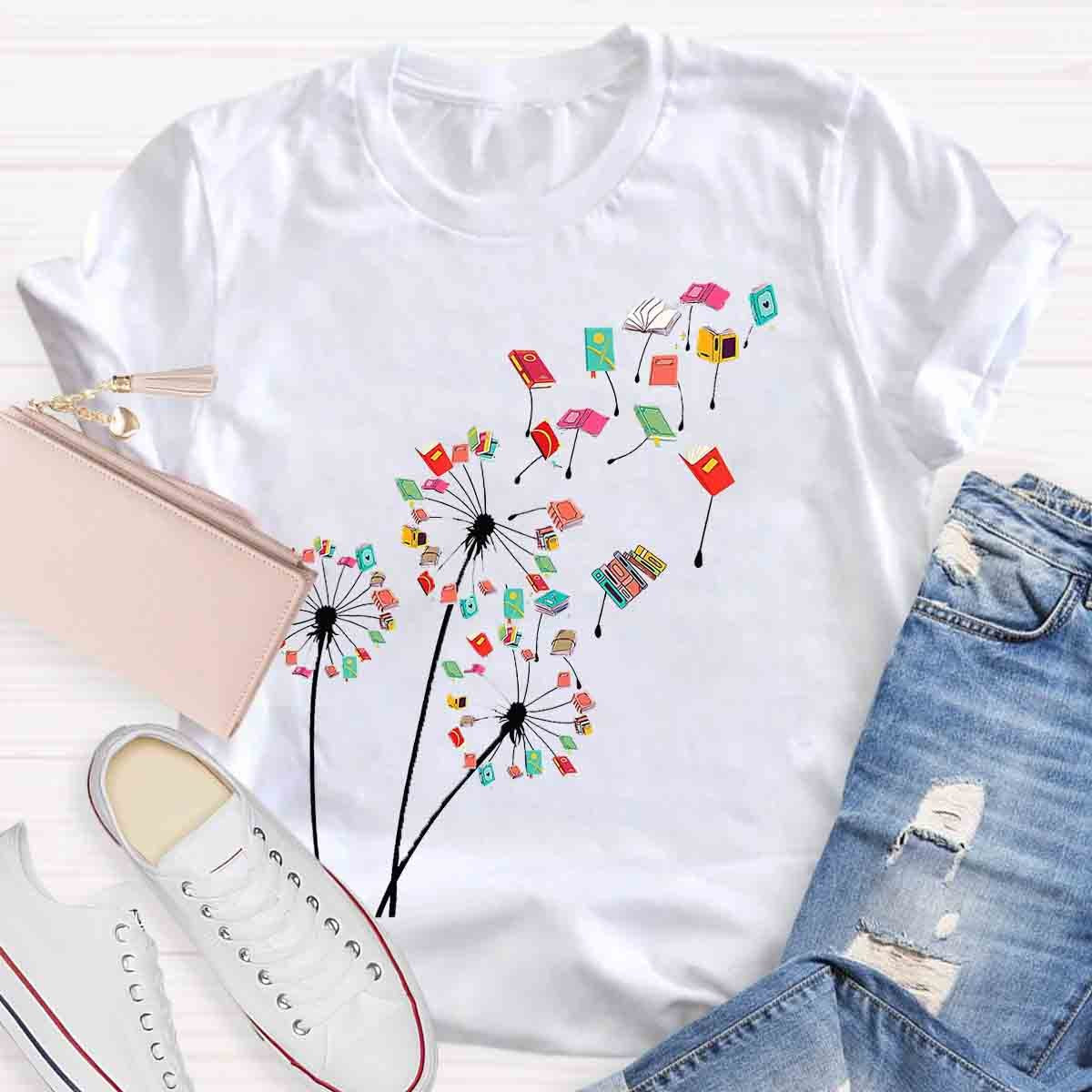 Dandelion Books Reading Lover Casual Print T-shirt