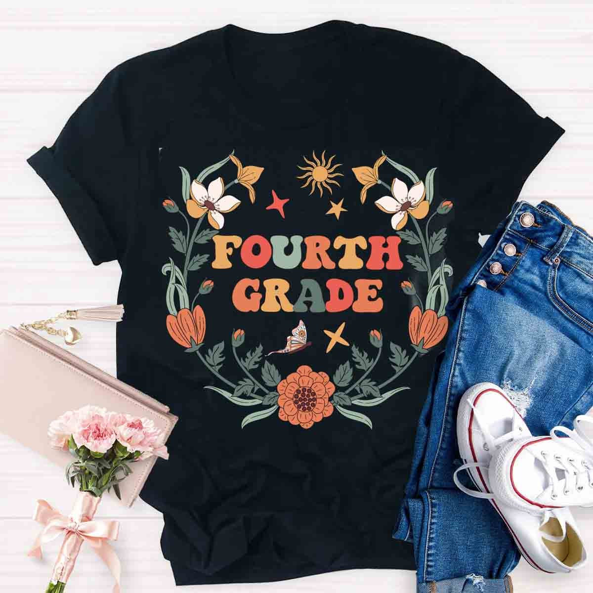 Personalized Grade Wildflowers Fourth Grade Teacher Shirt