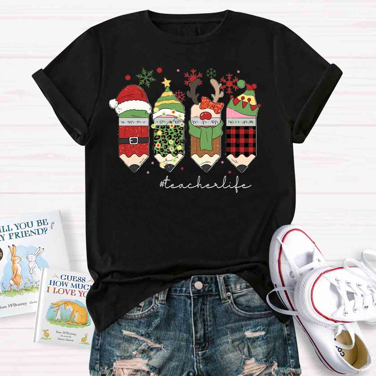 Christmas Pencils Teacher T-shirt