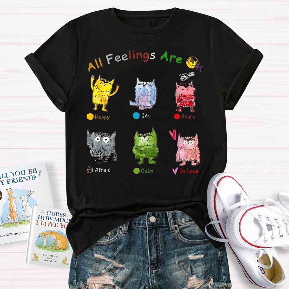 All Feelings Are Okay Mental Health Awareness Little Monster T-shirt