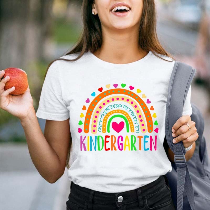 Personalized Colorful Heart Rainbow Teacher T-Shirt