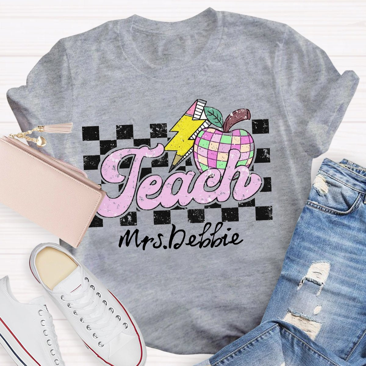 Personalized Teacher Name Apple Back To School Shirt