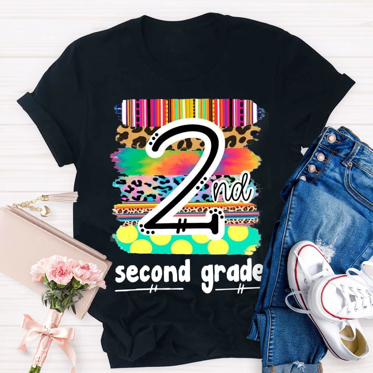 Personalized Grade Brilliant Colors Teacher T-shirt