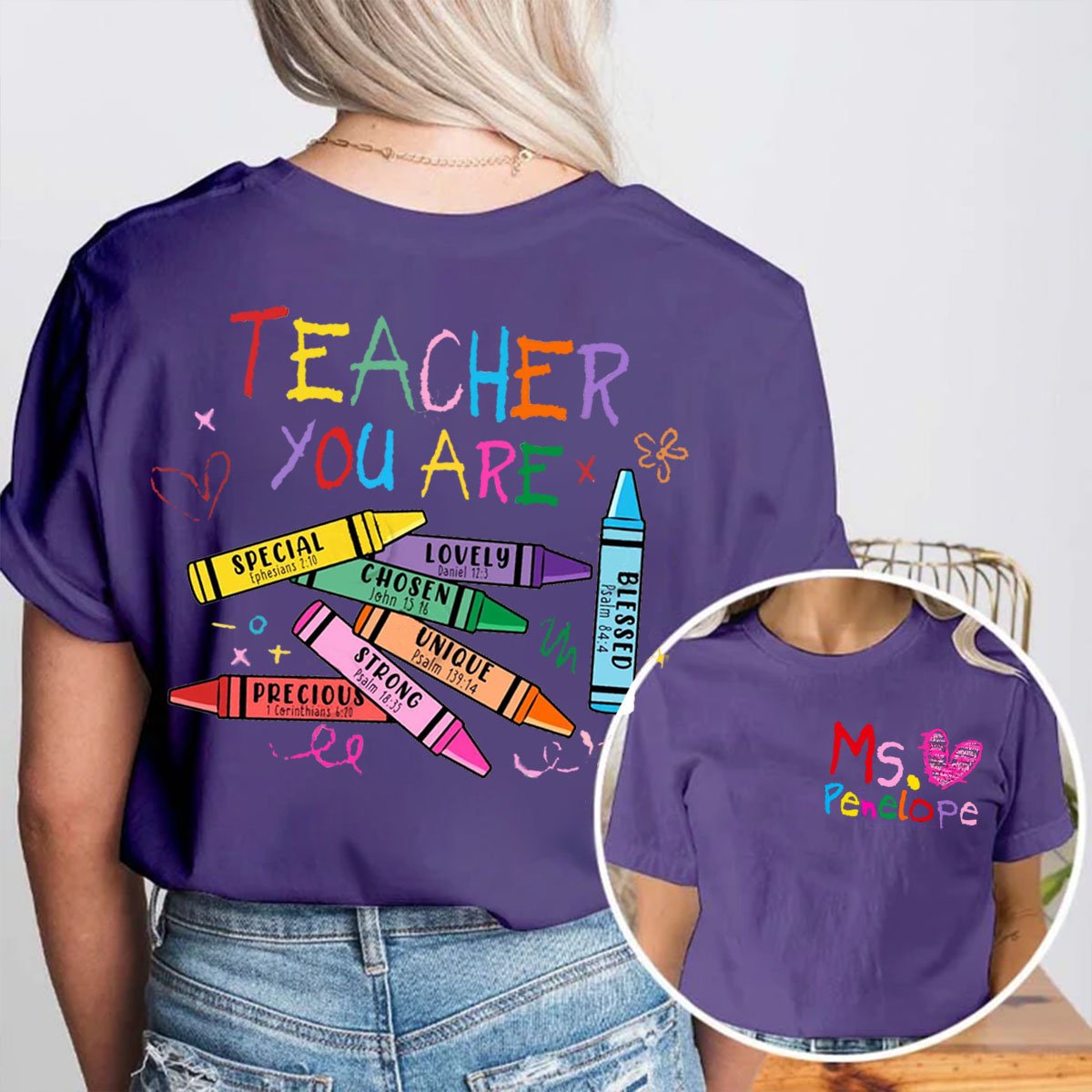 Personalized Name Bible You Are Teacher Double Print T-shirt