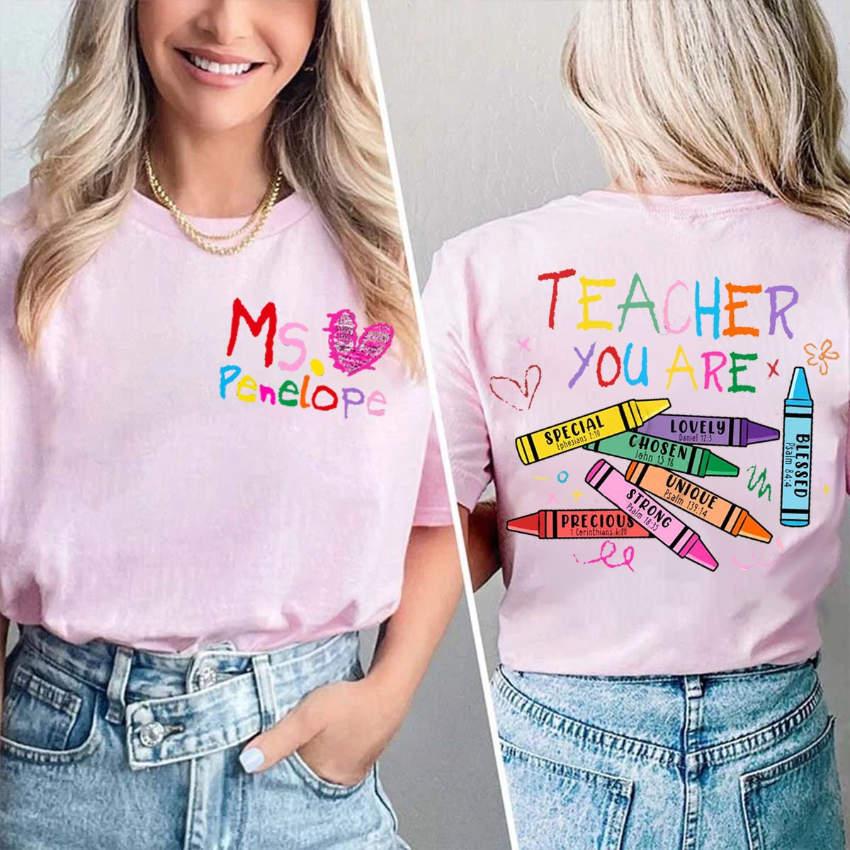 Personalized Name Bible You Are Teacher Double Print T-shirt