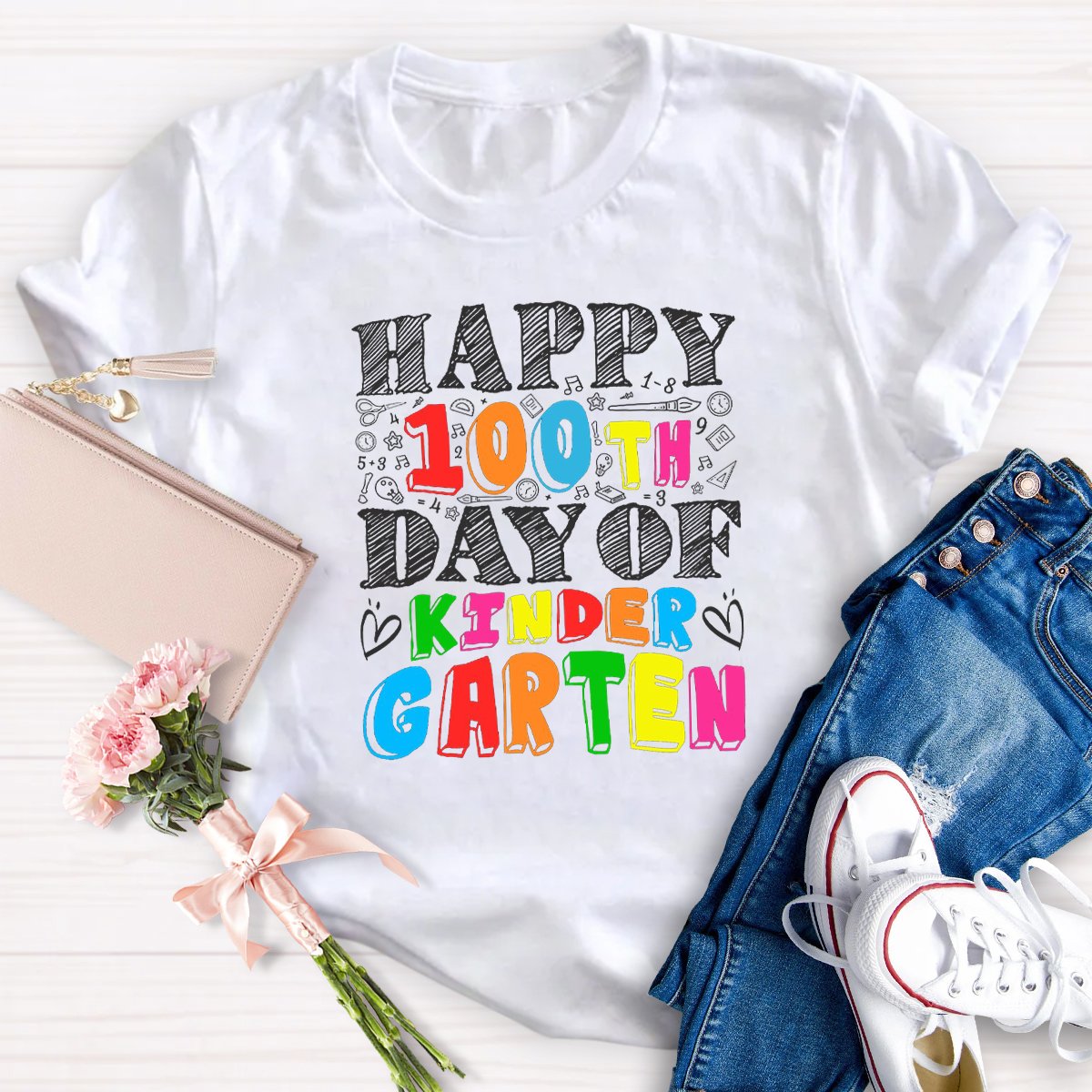 Happy 100th Day Of Kindergarten Teacher Shirt