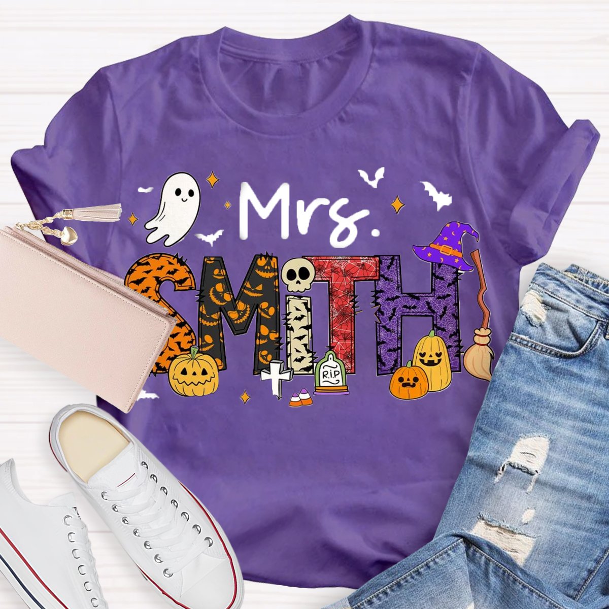 Personalized Name Happy Halloween Teacher T-Shirt