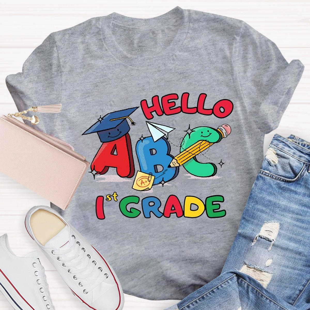 Personalized Hello Abc 1 St Grade Teacher Shirt