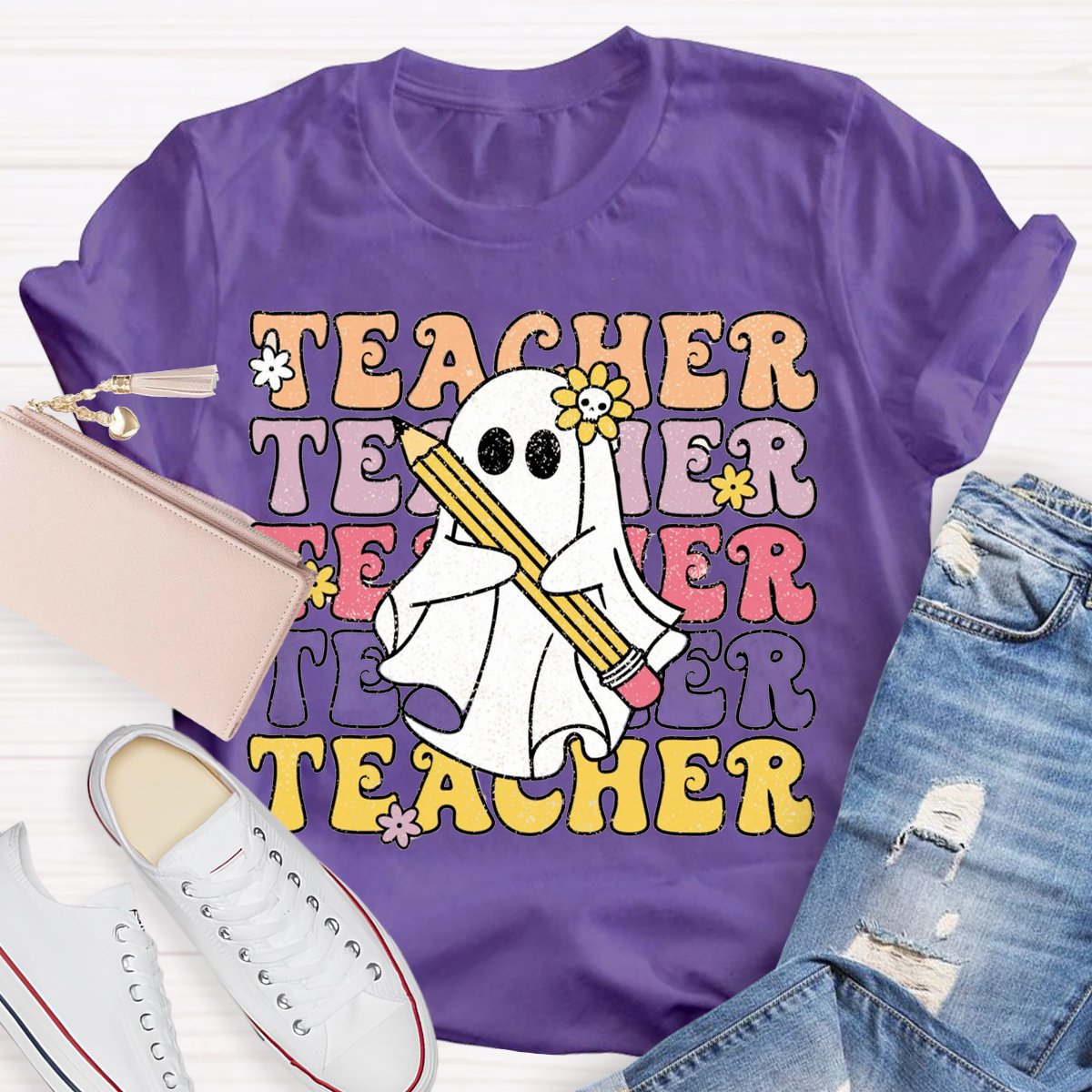 Halloween Spooky Cute Ghost Teacher Shirt