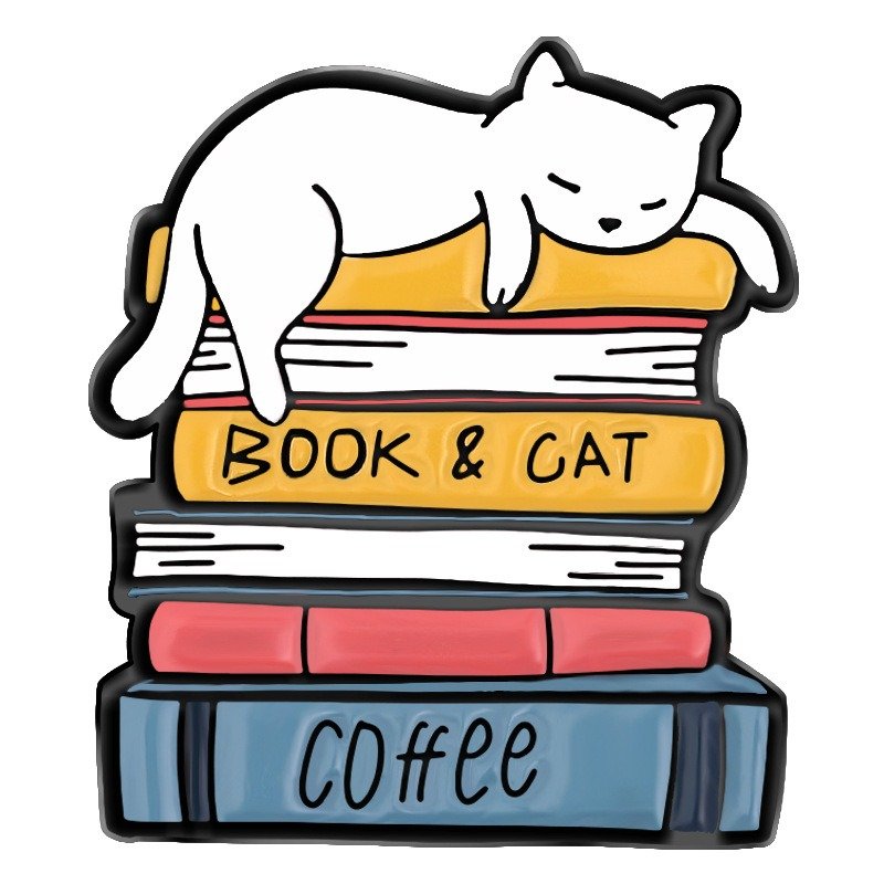 Cat Reading Book Metal Badge